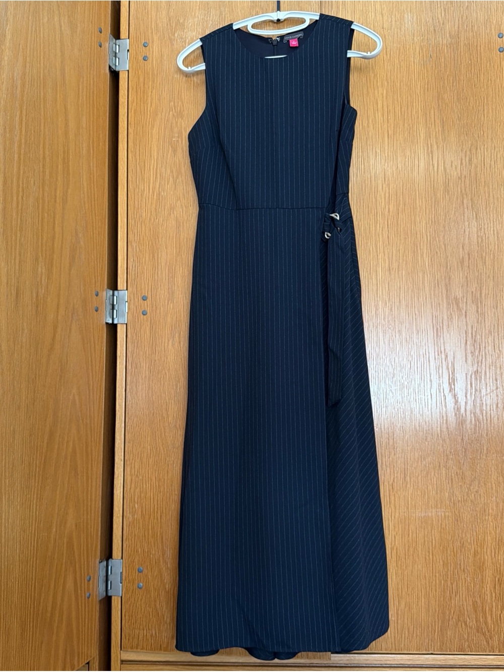 Vince Camuto Navy Pinstripe Maxi Dress with Side Tie